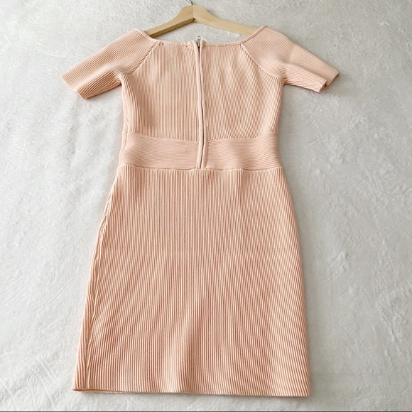 Pink Ribbed Short Sleeve Square Neck Bodycon Mini Dress - Picture 2 of 9